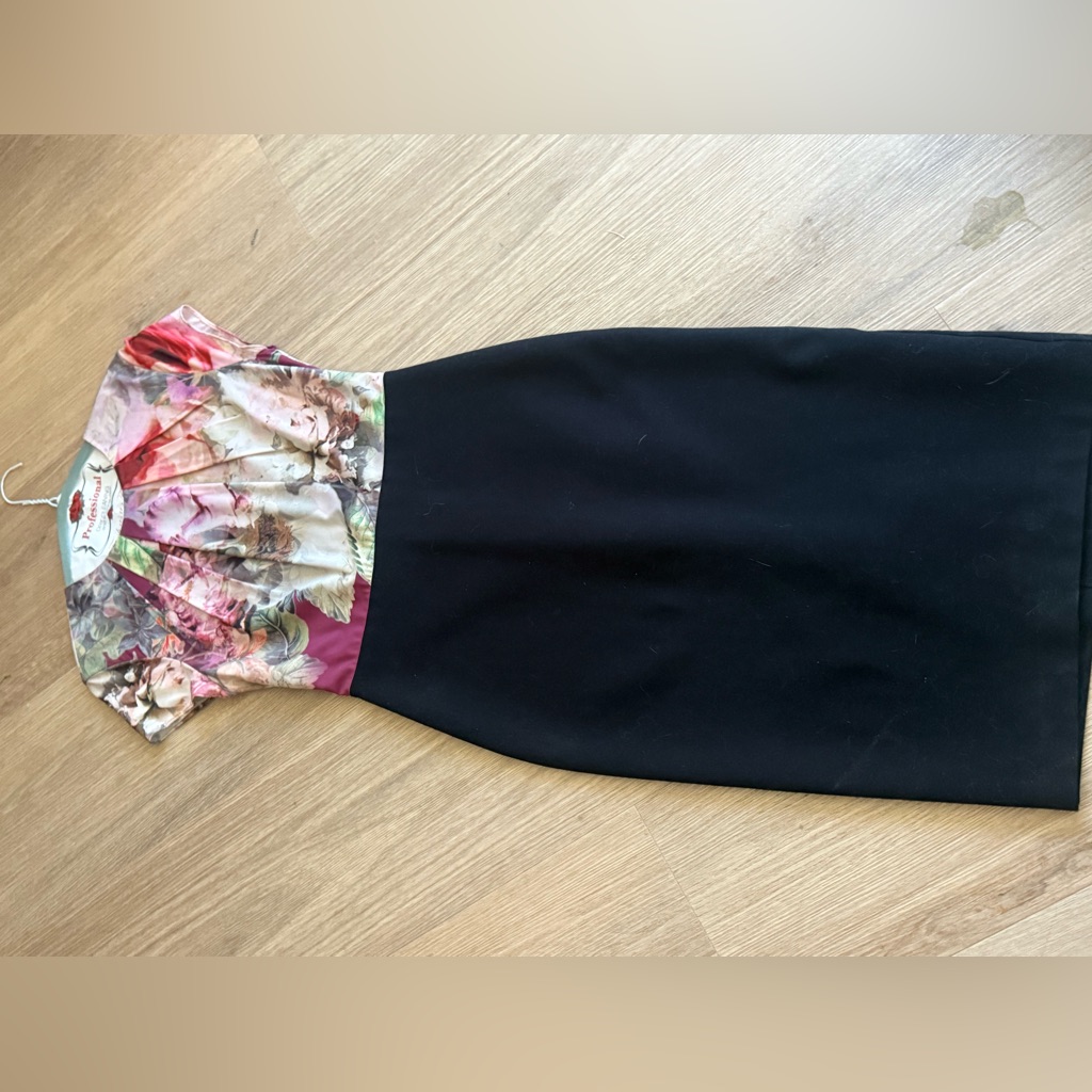 Floral Print & Black Sheath Dress - Elegant Women's Dress